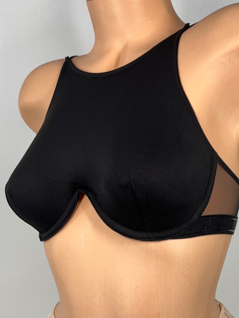 Victoria's Secret Sleek Black High Neck Wire Top Bra 32B NEW - Picture 3 of 16